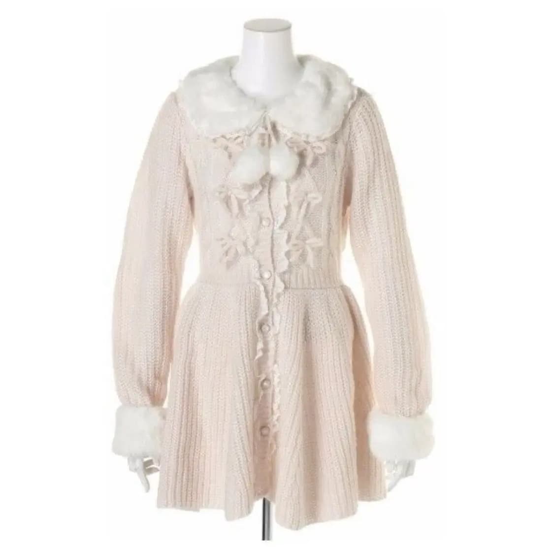 리즈리사 아이보리 퍼 니트 가디건 원피스 폼폼이 달천깔 히메갸루 라떼갸루 상품이미지1