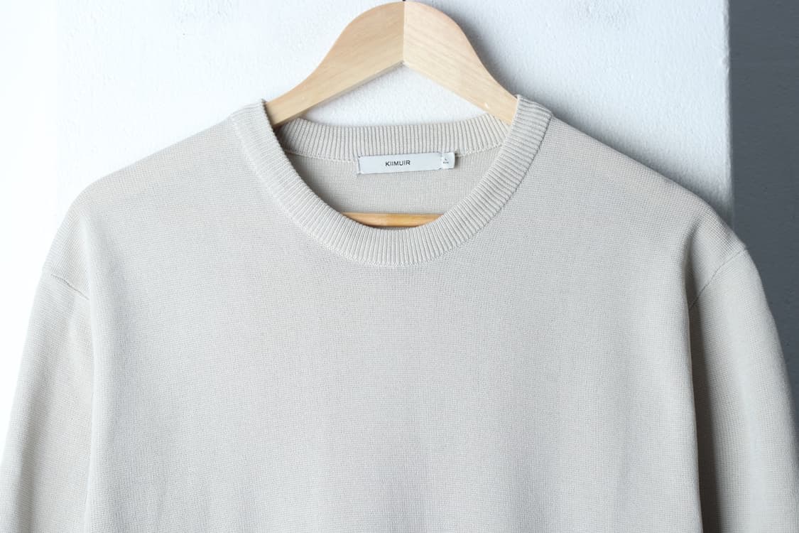 (L-XL) 키뮤어 반팔 티셔츠 니트 아이보리 무지 놈코어-H32407 상품이미지3