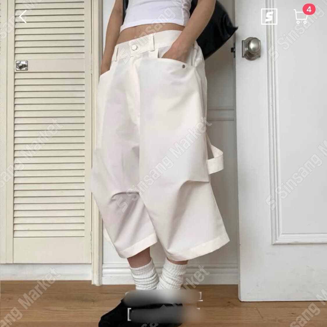 화이트 핀턱 스터드 카펜터 버뮤다 팬츠 상품이미지3