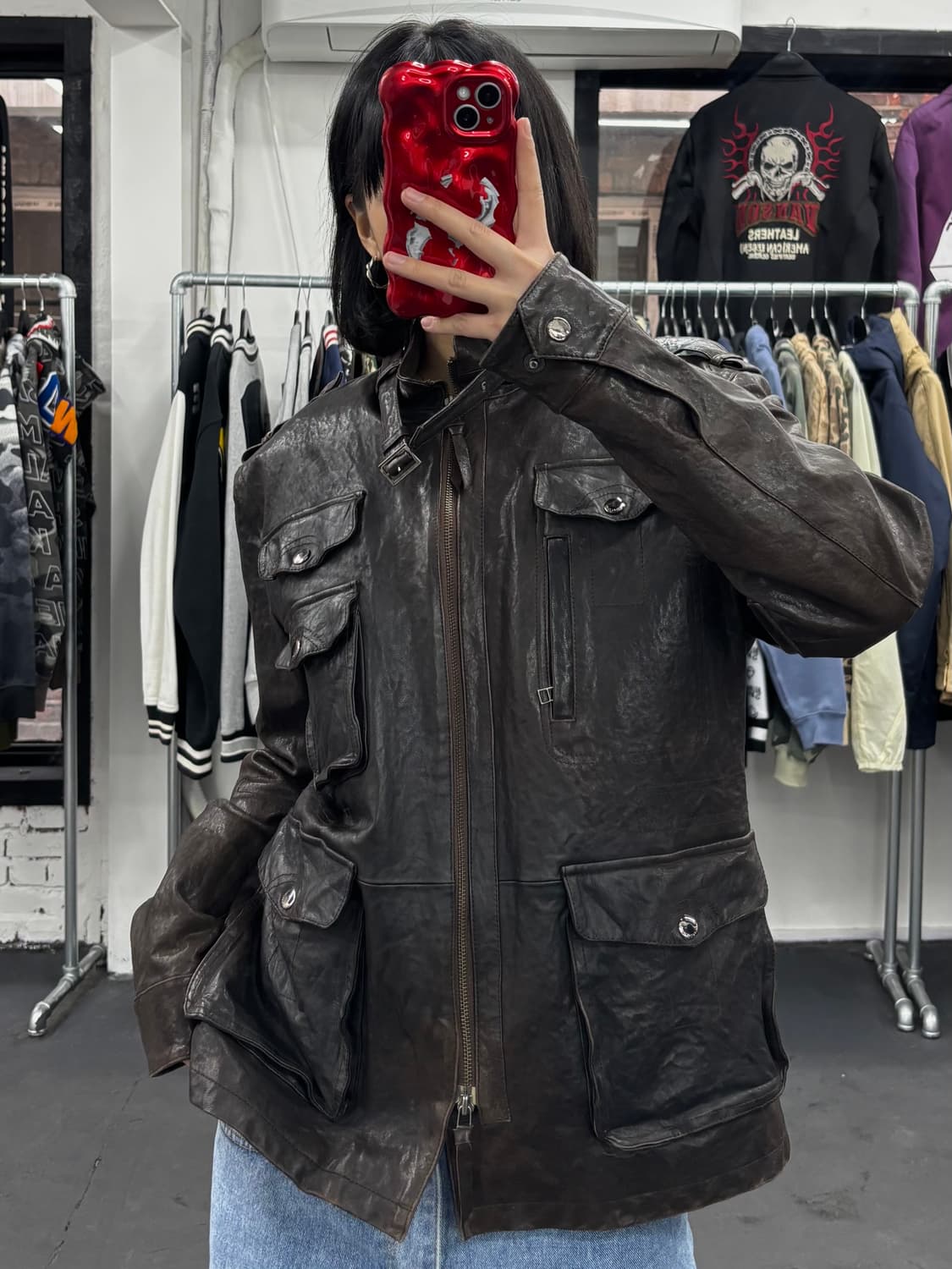 VTG 넥버클 브라운 가죽 자켓 상품이미지4