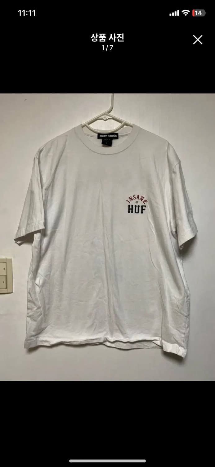 [HUF] 허프 X 인세인게러지반팔 티셔츠 화이트 L사이즈 상품이미지1