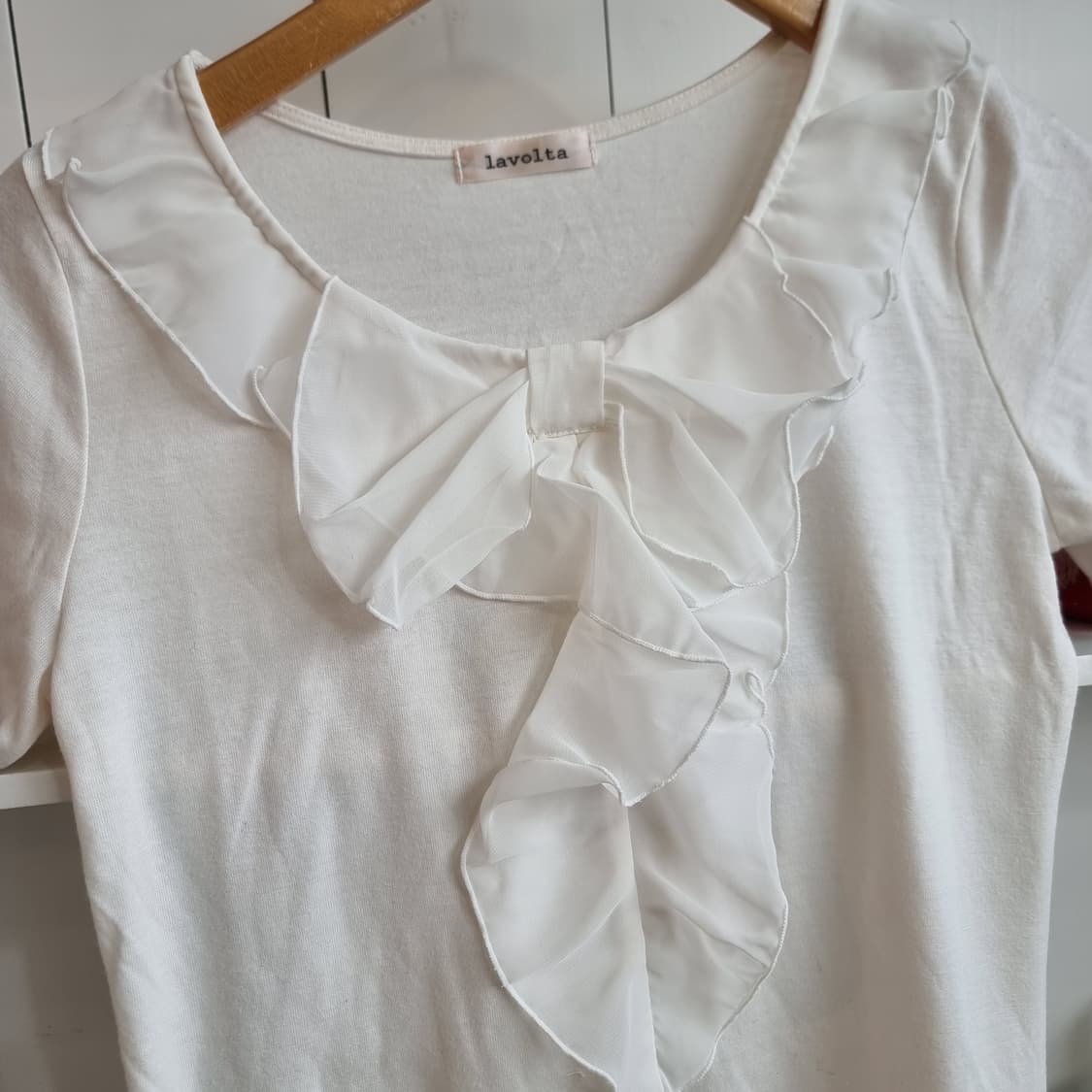 아이보리 쉬폰 러플 리본 반팔 티 상품이미지3