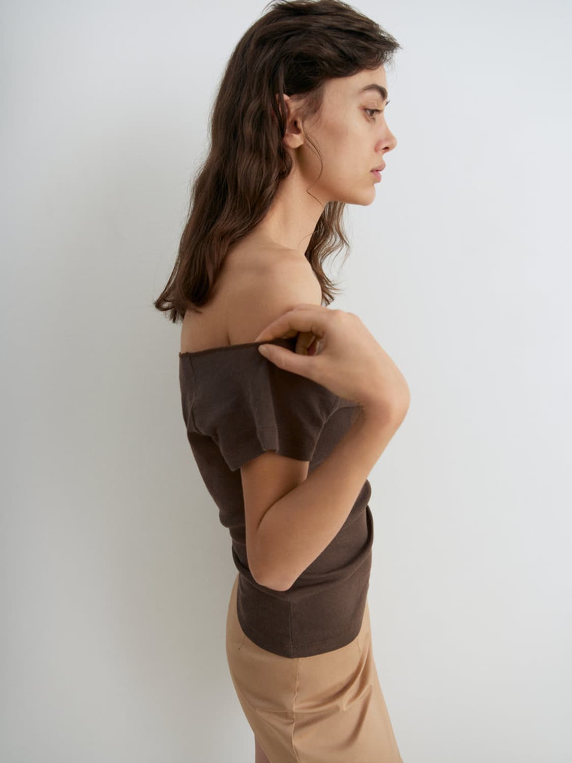 [XS,S]기마구아스 Sasi 오프숄더 티셔츠/브라운 상품이미지2