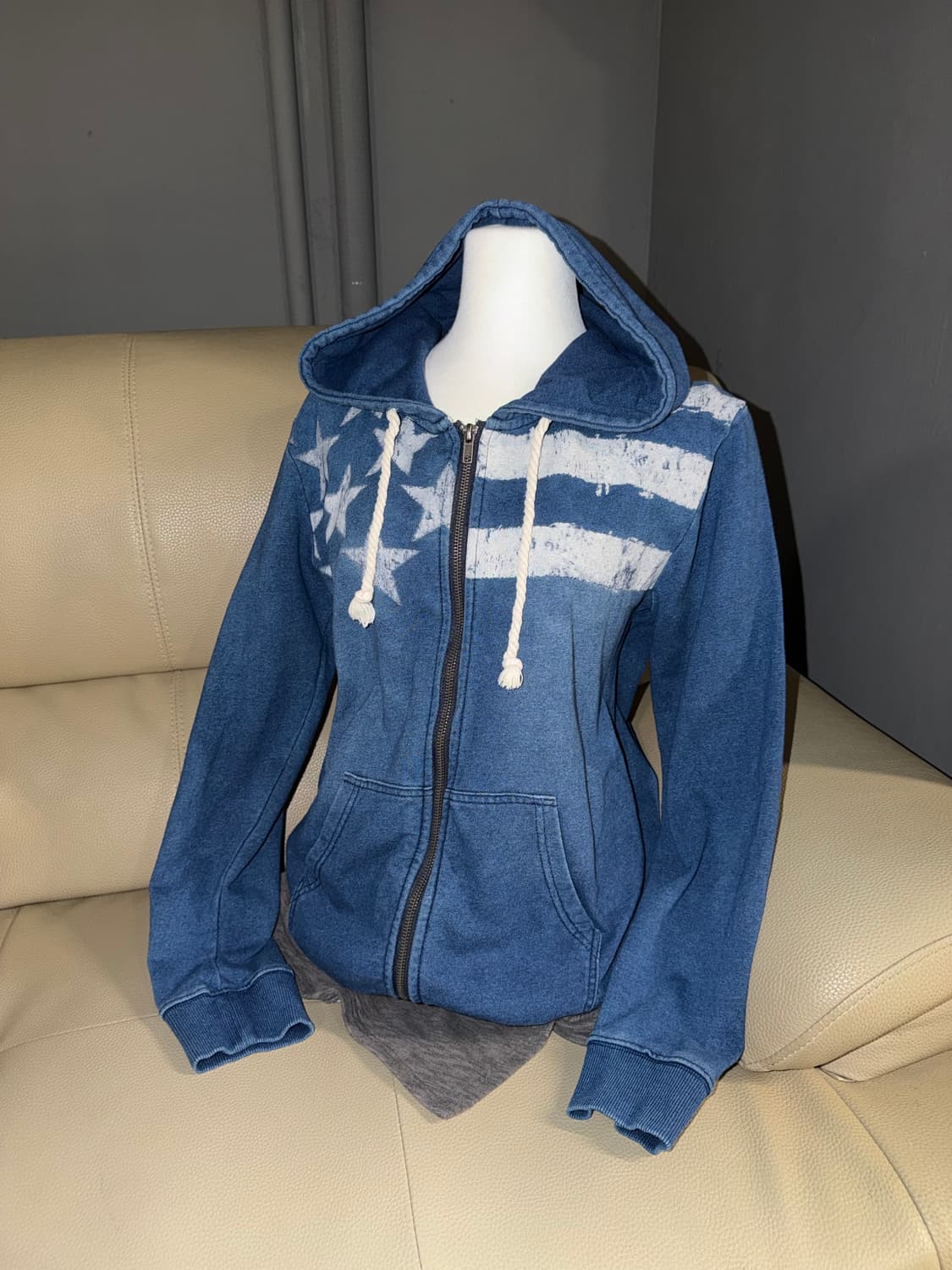 star pattern denim hood zip-up 상품이미지1