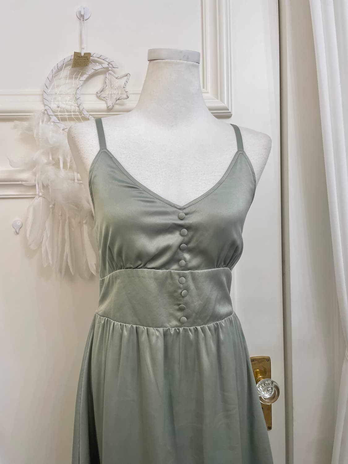 dark green satin lace slip opc(size-M) 상품이미지6