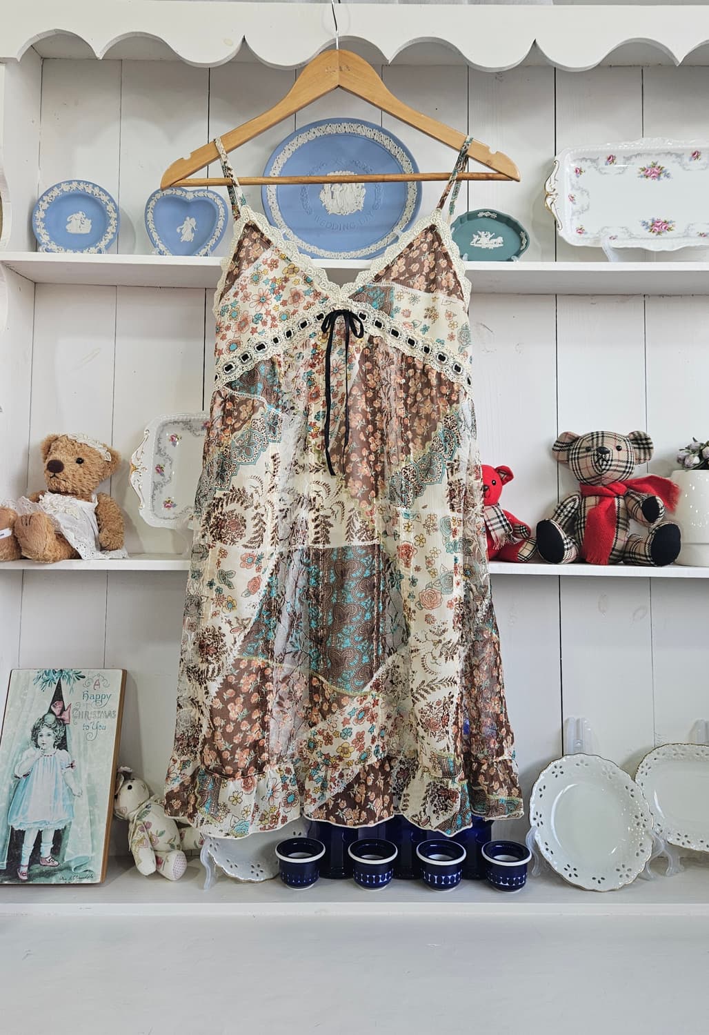 패치워크 플라워 쉬폰 슬립 원피스 상품이미지1