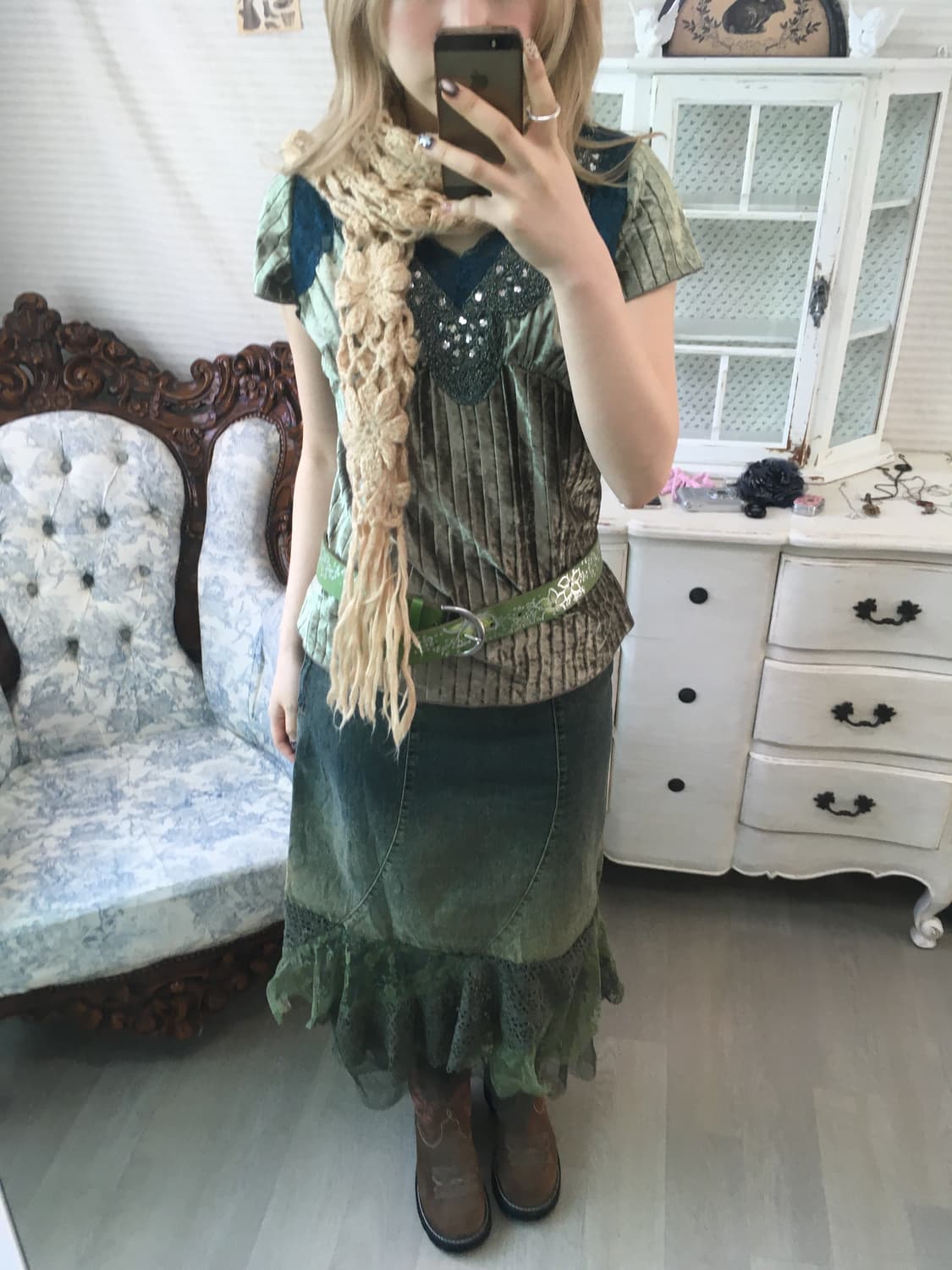 Set)오리엔탈 블라우스 + 페어리스커트 +벨트 + 머플러 상품이미지2