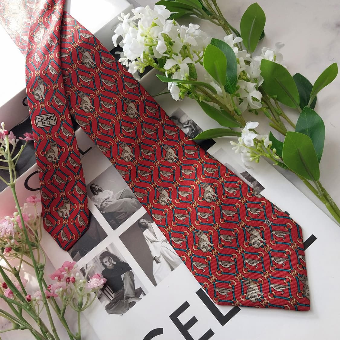 셀린느 실크 다홍 동물 패턴 넥타이 9.5cm A+등급 K1867
 상품이미지3