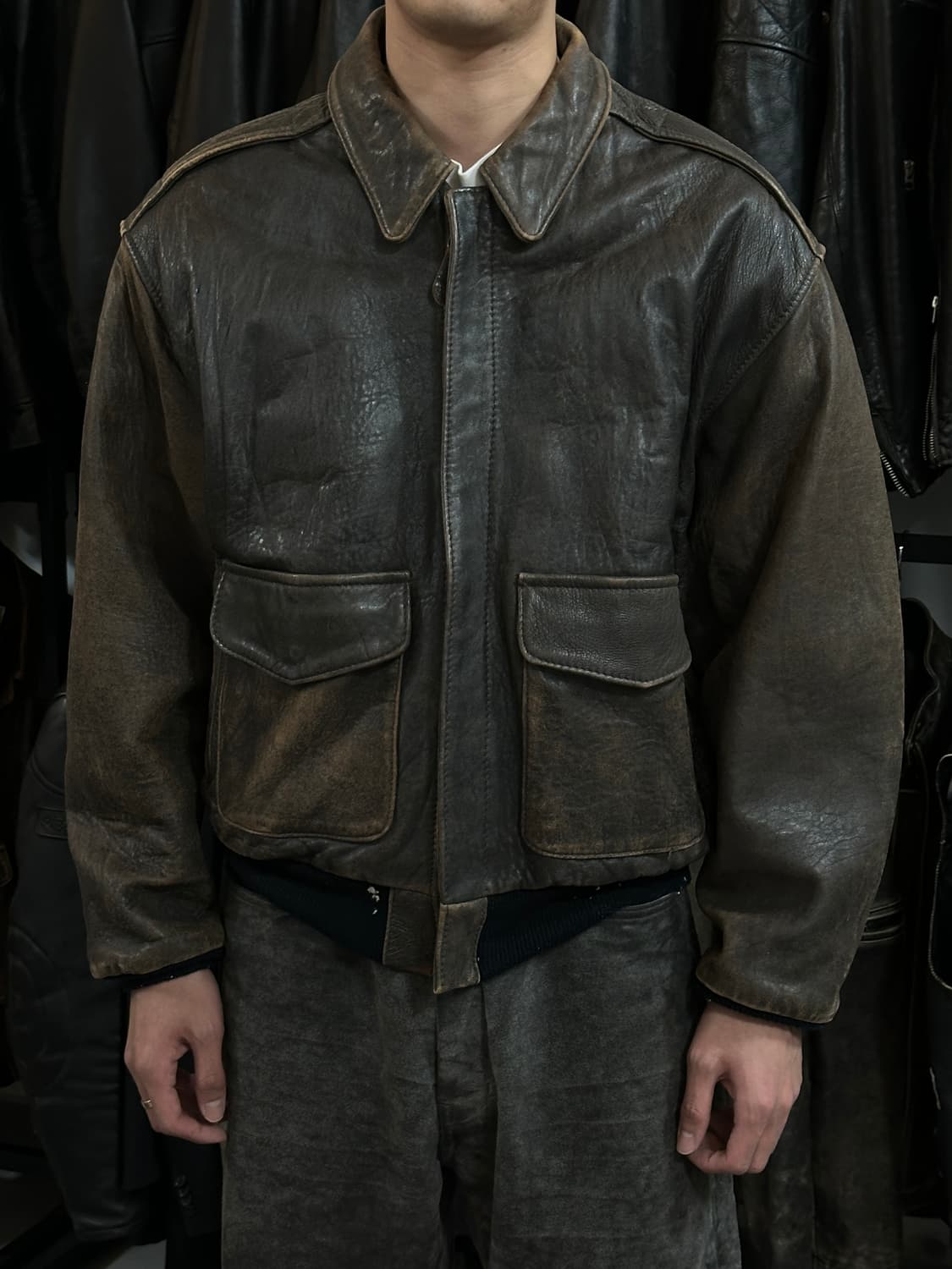 80's USA Made 아비렉스 A2 레더 봄버 자켓 상품이미지3