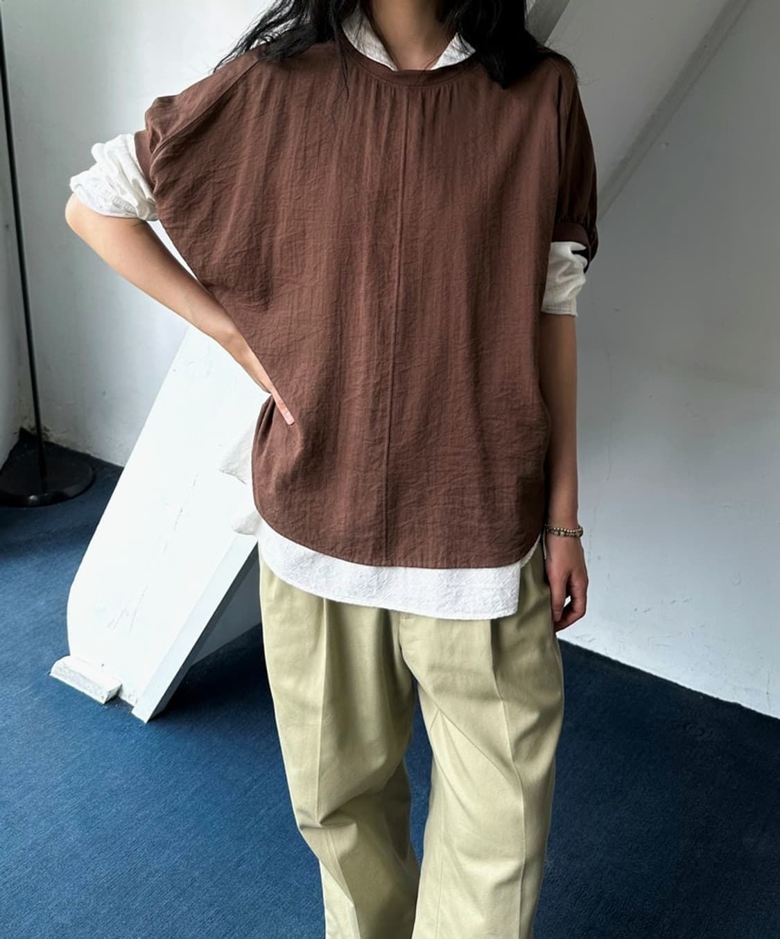 Rayon nylon silky fabric wide design top 상품이미지8