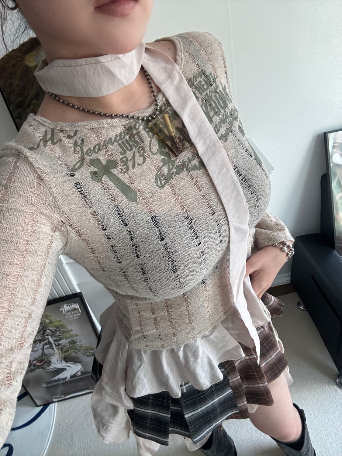 아이보리 체인 니트 빈티지무드 코디세트 상품이미지7