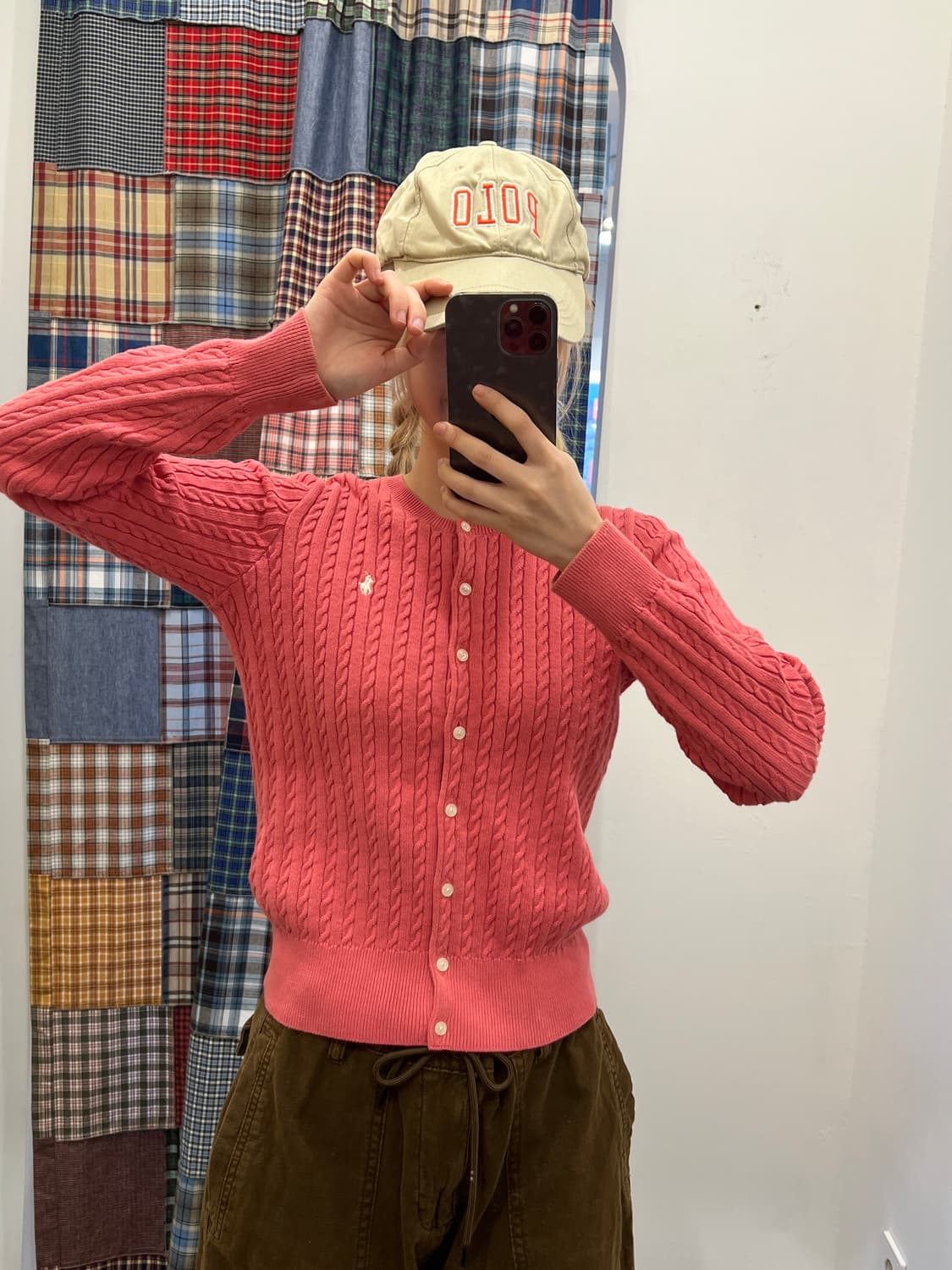 폴로 다홍 꽈배기 니트 카디건 상품이미지4