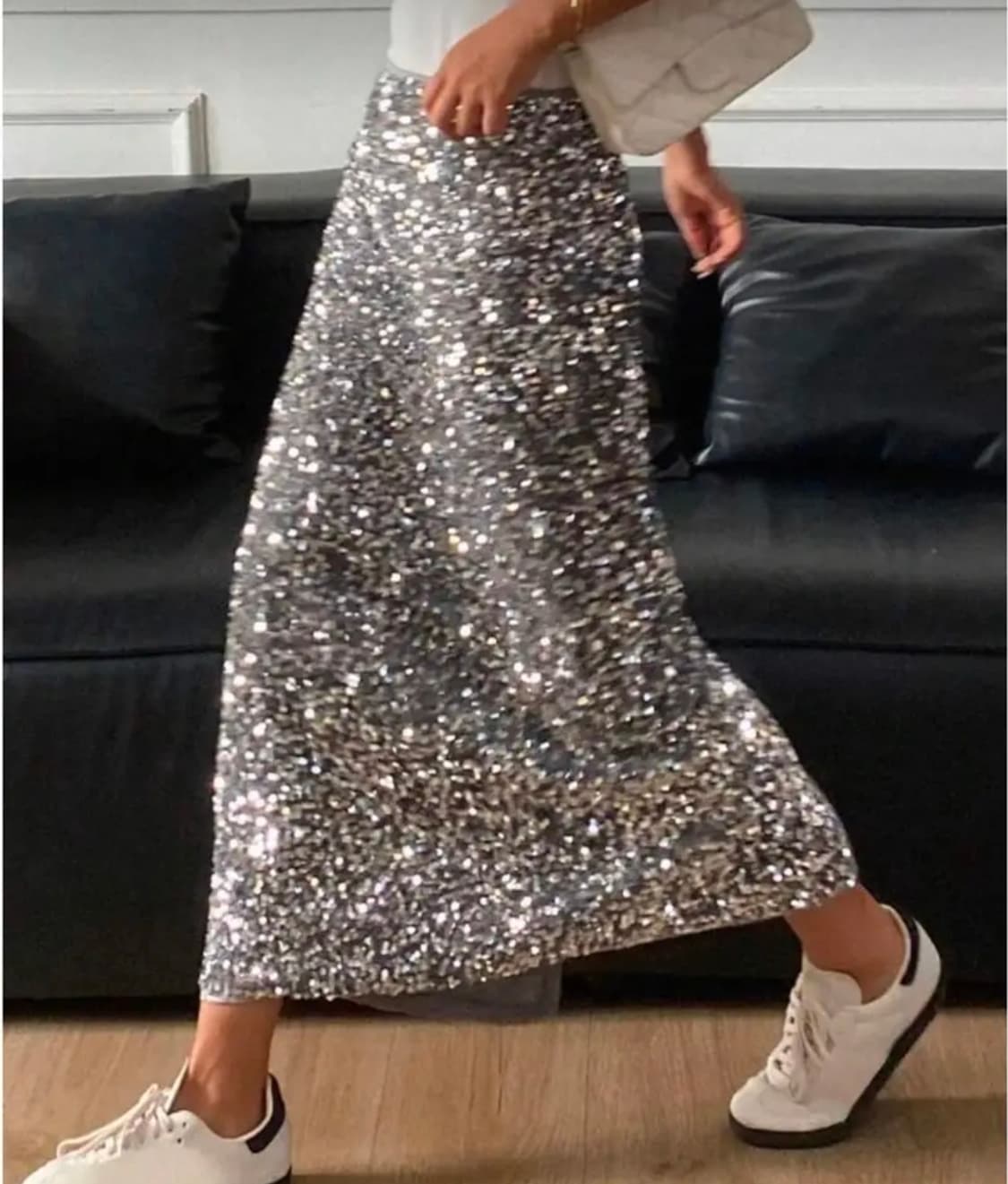 스팽글 롱 스커트 실버 상품이미지1