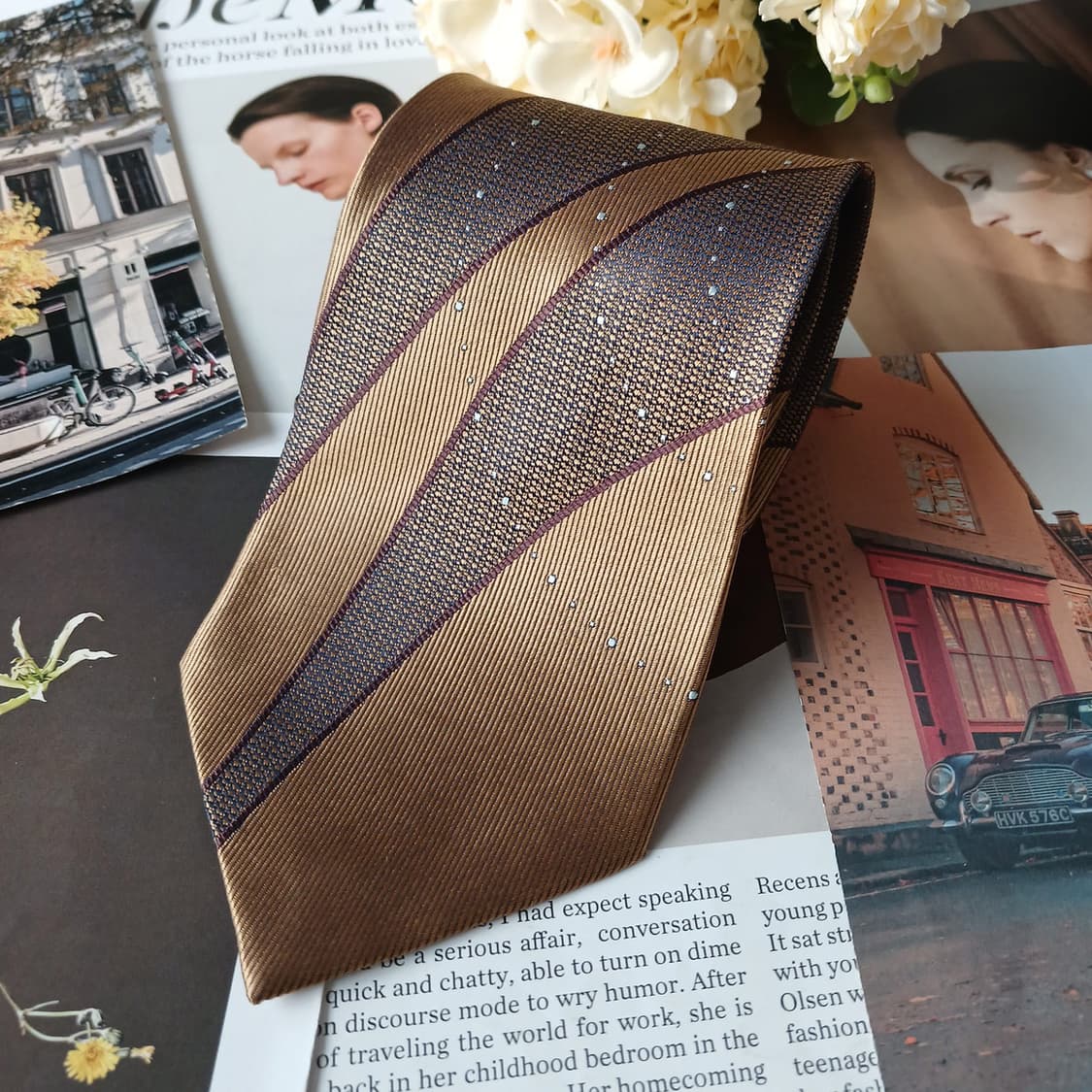 까르뱅 실크 브라운 스트라이프 넥타이 9.8cm A+등급 A19747 상품이미지4