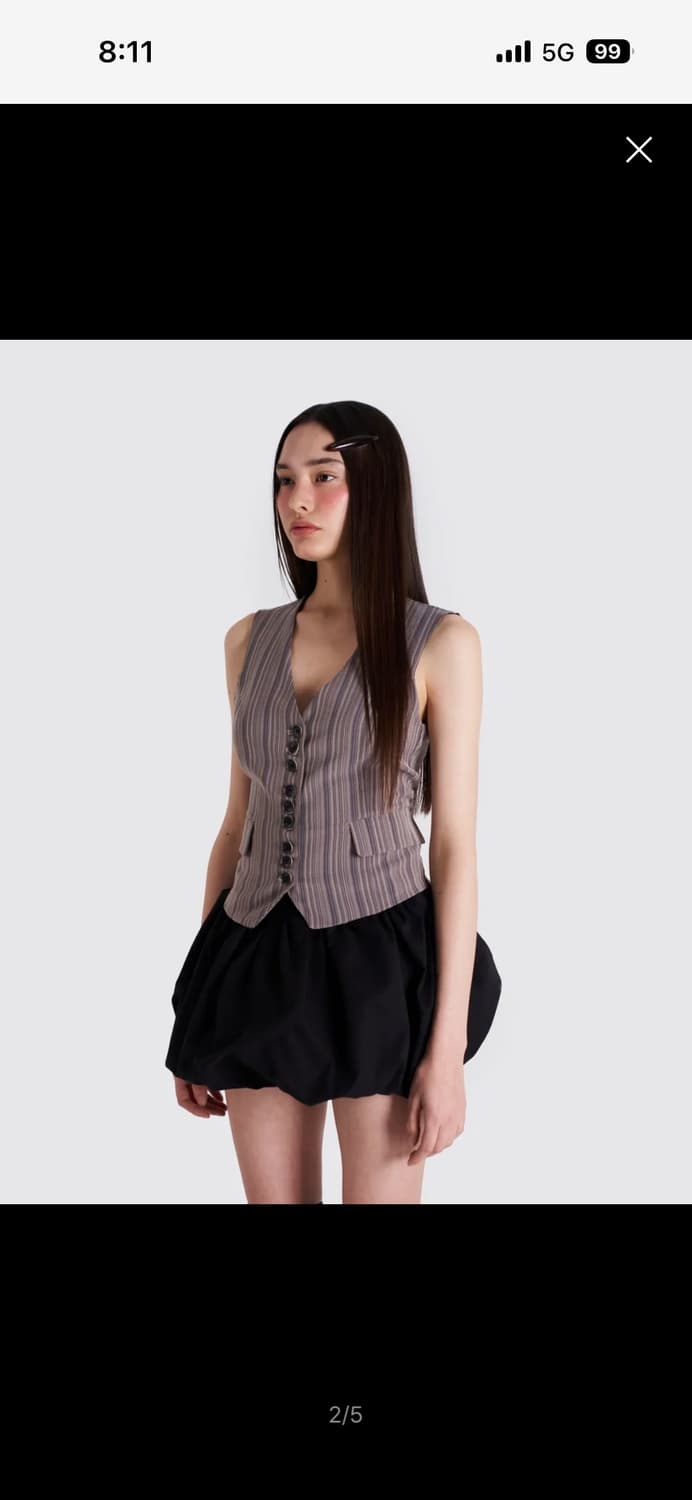 시오 브이넥 버튼 스트라이프 베스트 베이지 상품이미지2