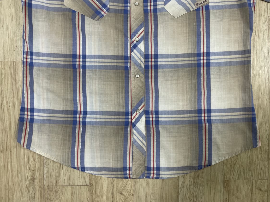 105) 90's 랭글러 베이지체크 샴브레이 웨스턴셔츠 상품이미지6