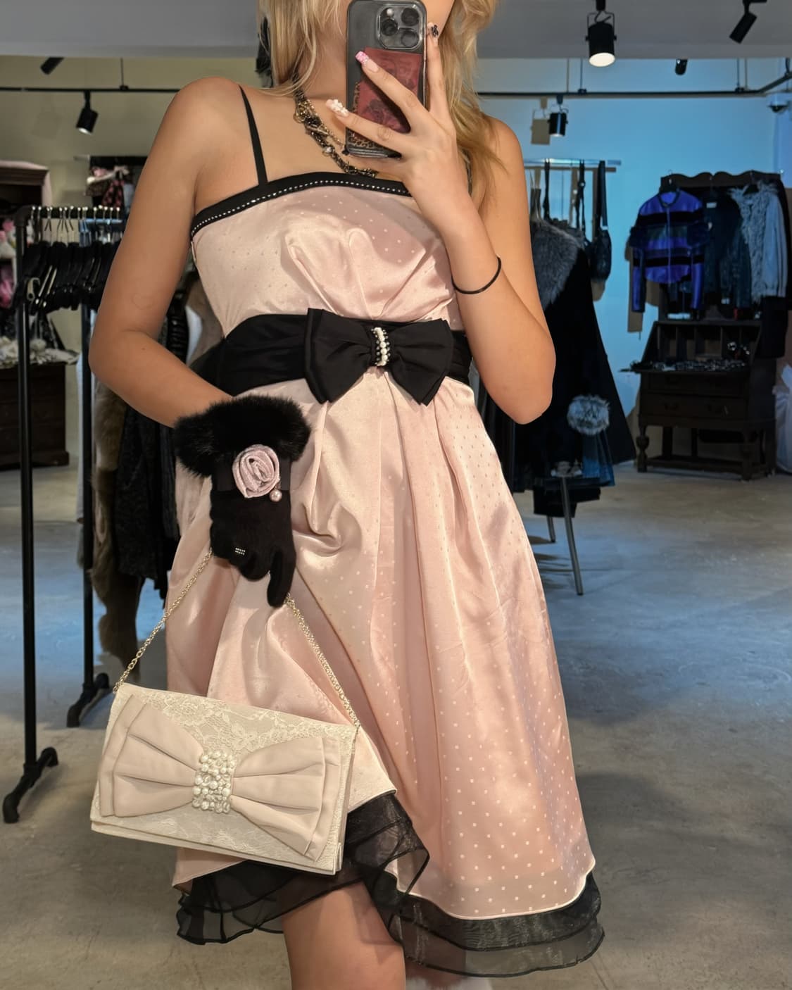 핑크 레이스 리본 핸드백 상품이미지3