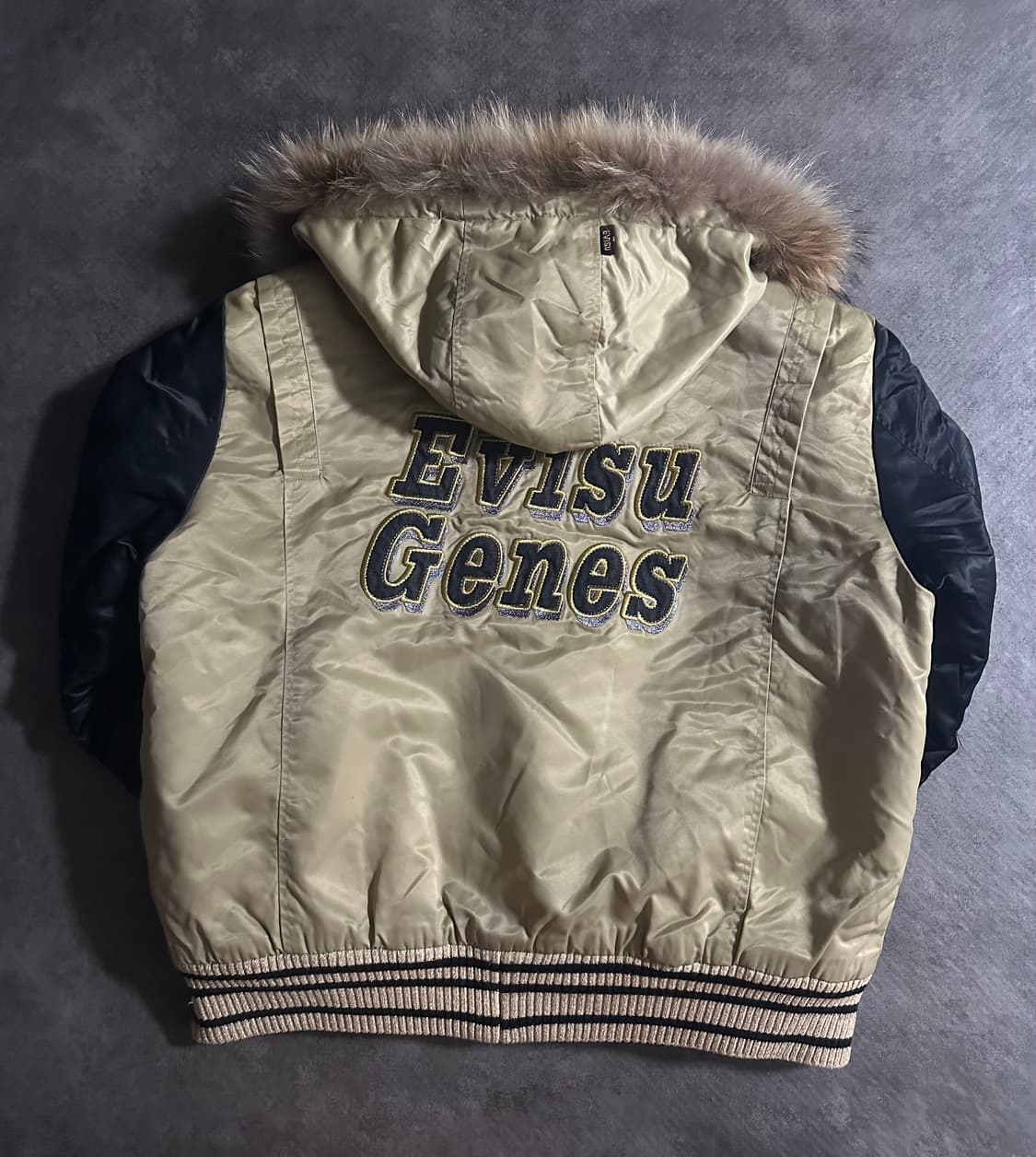 EVISU 에비수 후드 퍼 자켓 XL 골드 상품이미지5