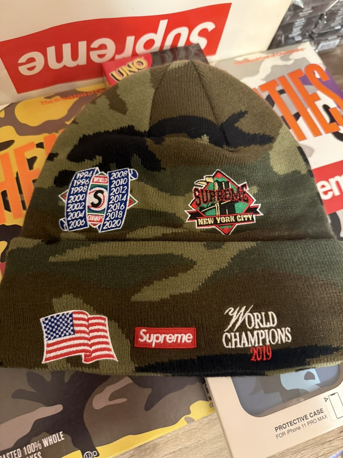 슈프림 뉴에라 월드시리즈 멀티 패치 비니 카모 상품이미지1