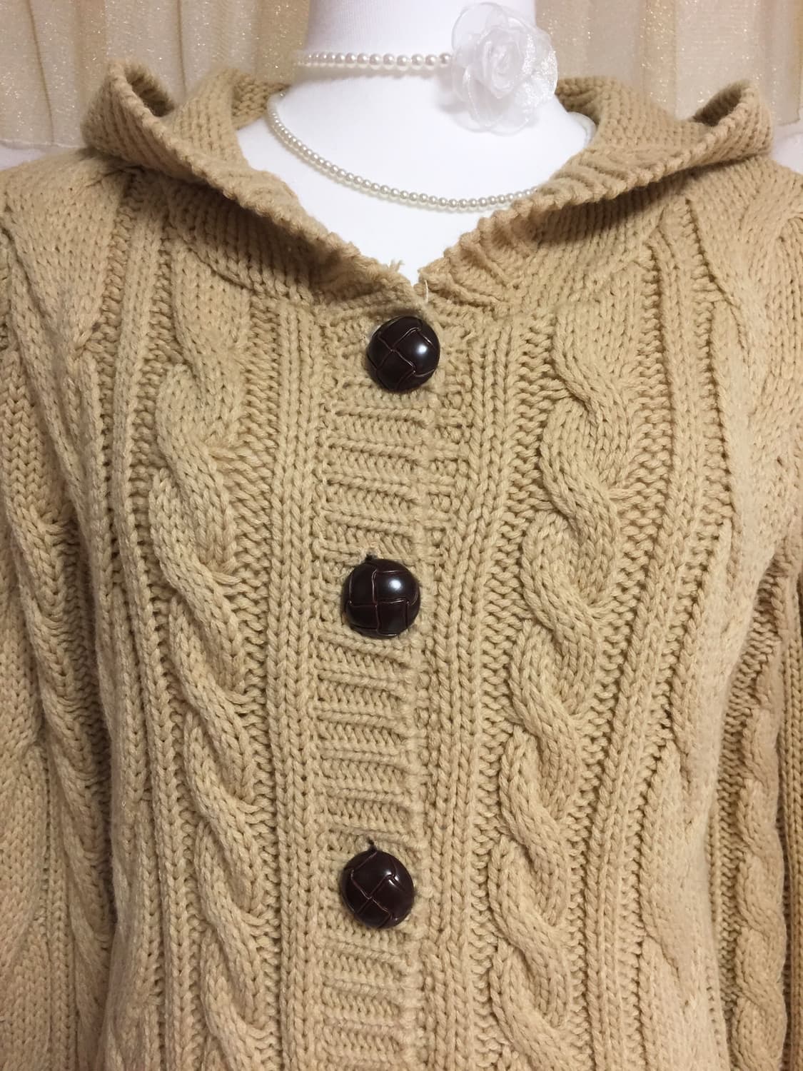 빈티지 잉그니 메론빵단추 후드 가디건 상품이미지3