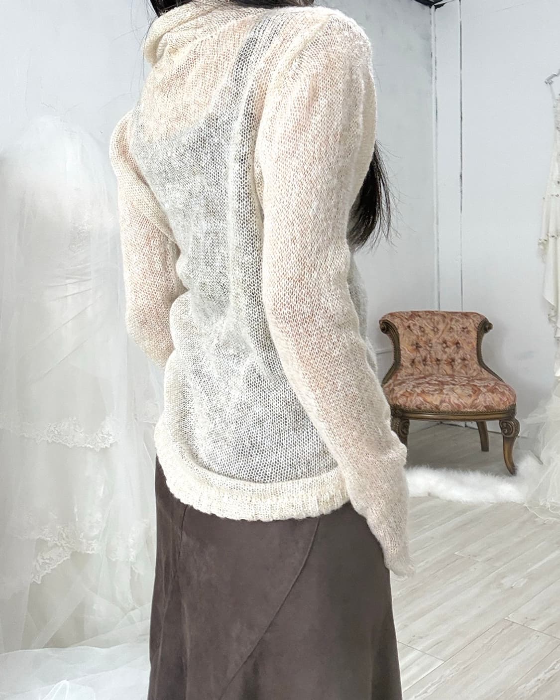 Light apricot Beige Ribbed Knit Turtlene 상품이미지3