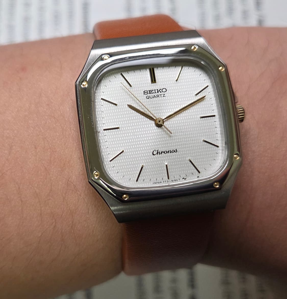 레어] 빈티지 세이코 크로노스 옥타곤 실버입체판 로얄오크베젤 슬림쿼츠 상품이미지10
