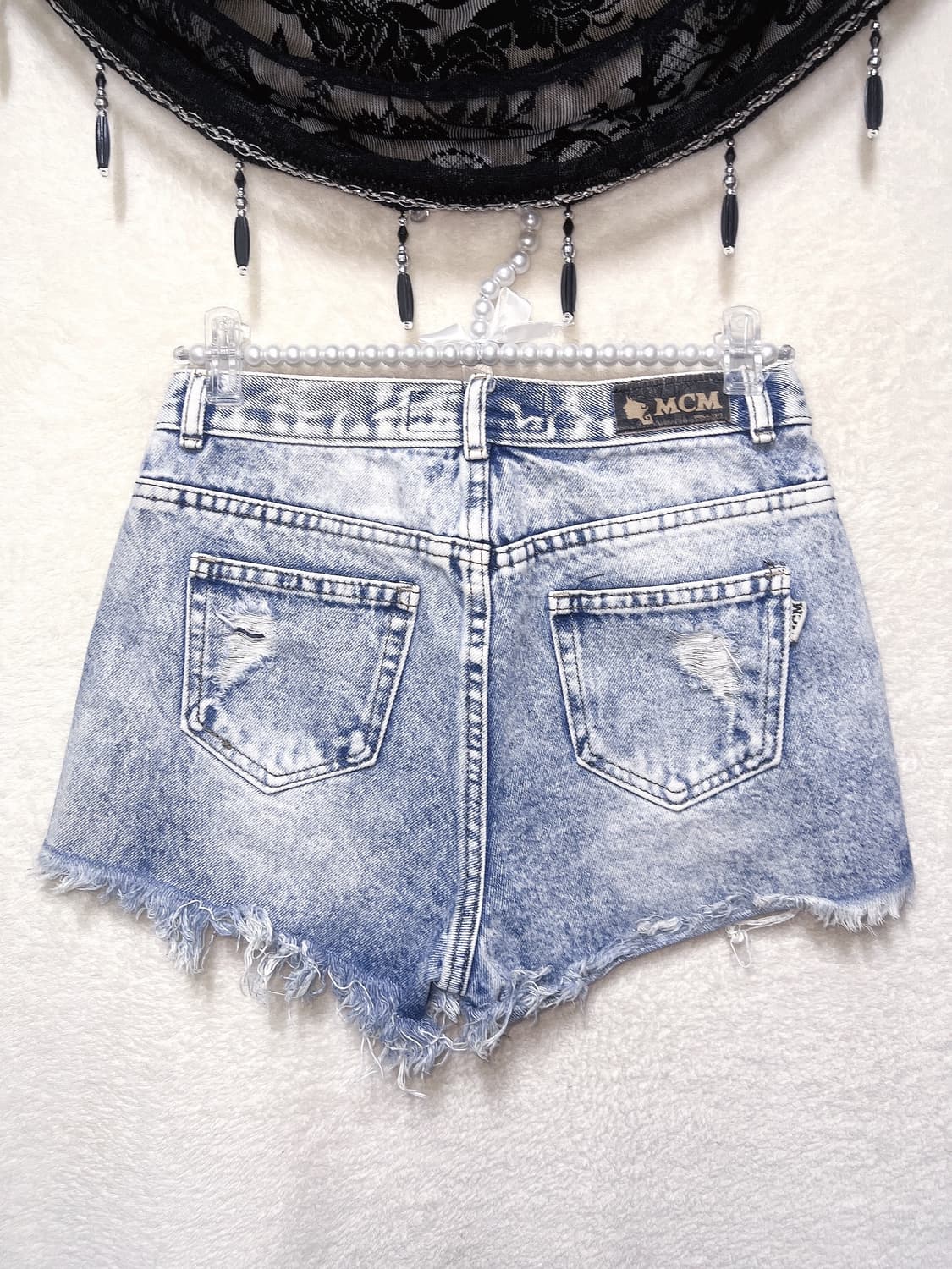 오네갸루 y2k 와투케 펑크 00 핀터 데미지 데님 숏 핫팬츠 청반바지 상품이미지4