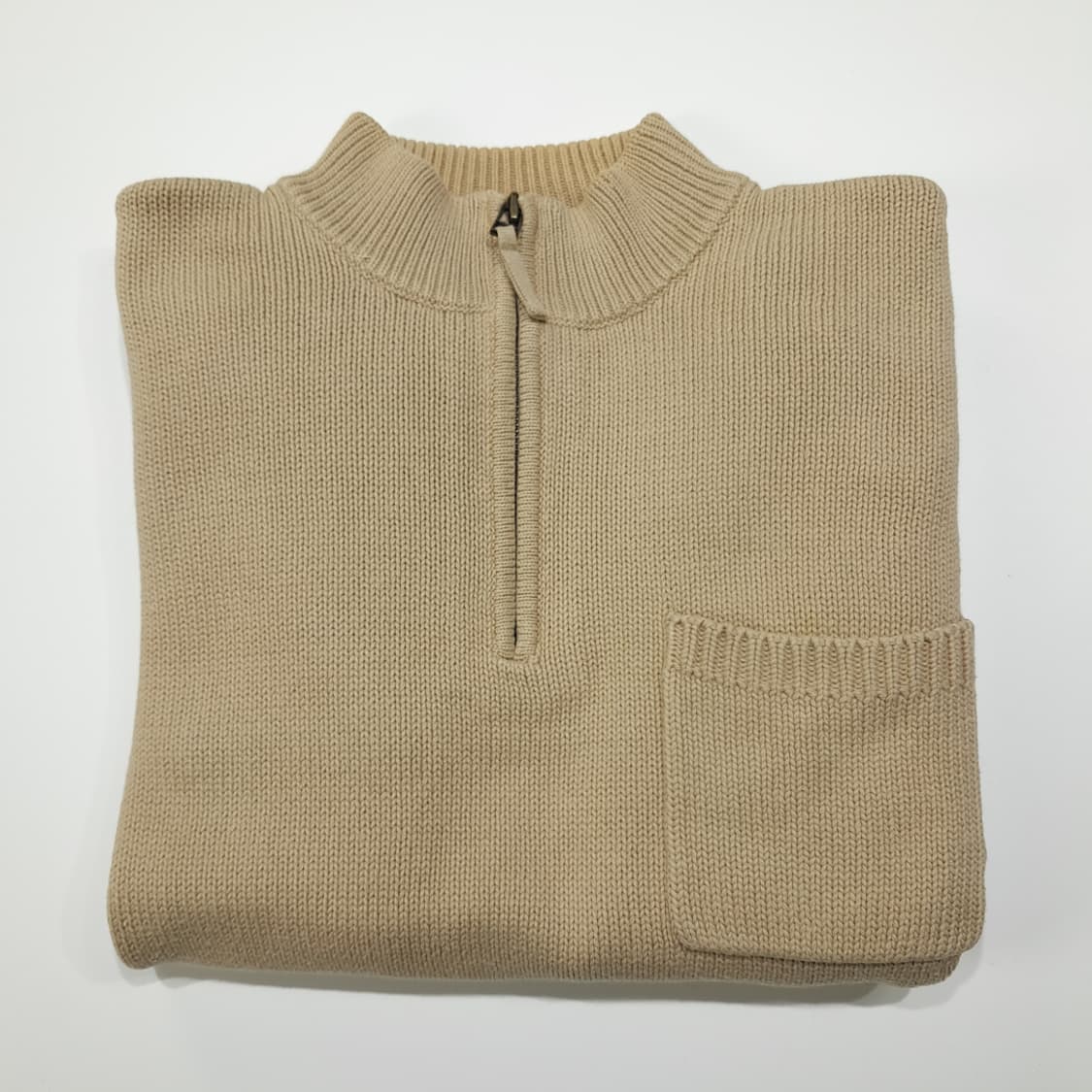 CL107 M 엘엘빈 베이지 리브드 버튼 포켓 하프 집업 니트 상품이미지7