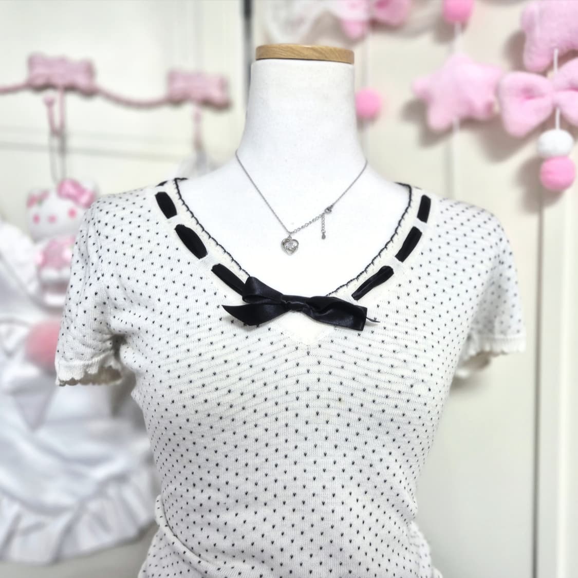 바비 도트 리본 로걀탑 블라우스 히메갸루 공겜여주 상품이미지2