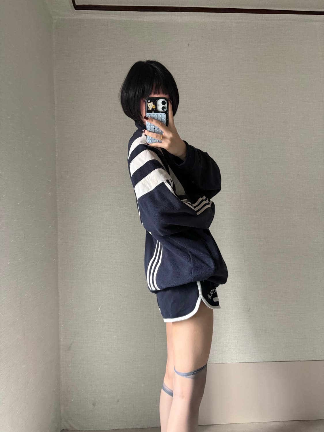 아디다스 네이비 오버핏 후리스 반집업 상품이미지3