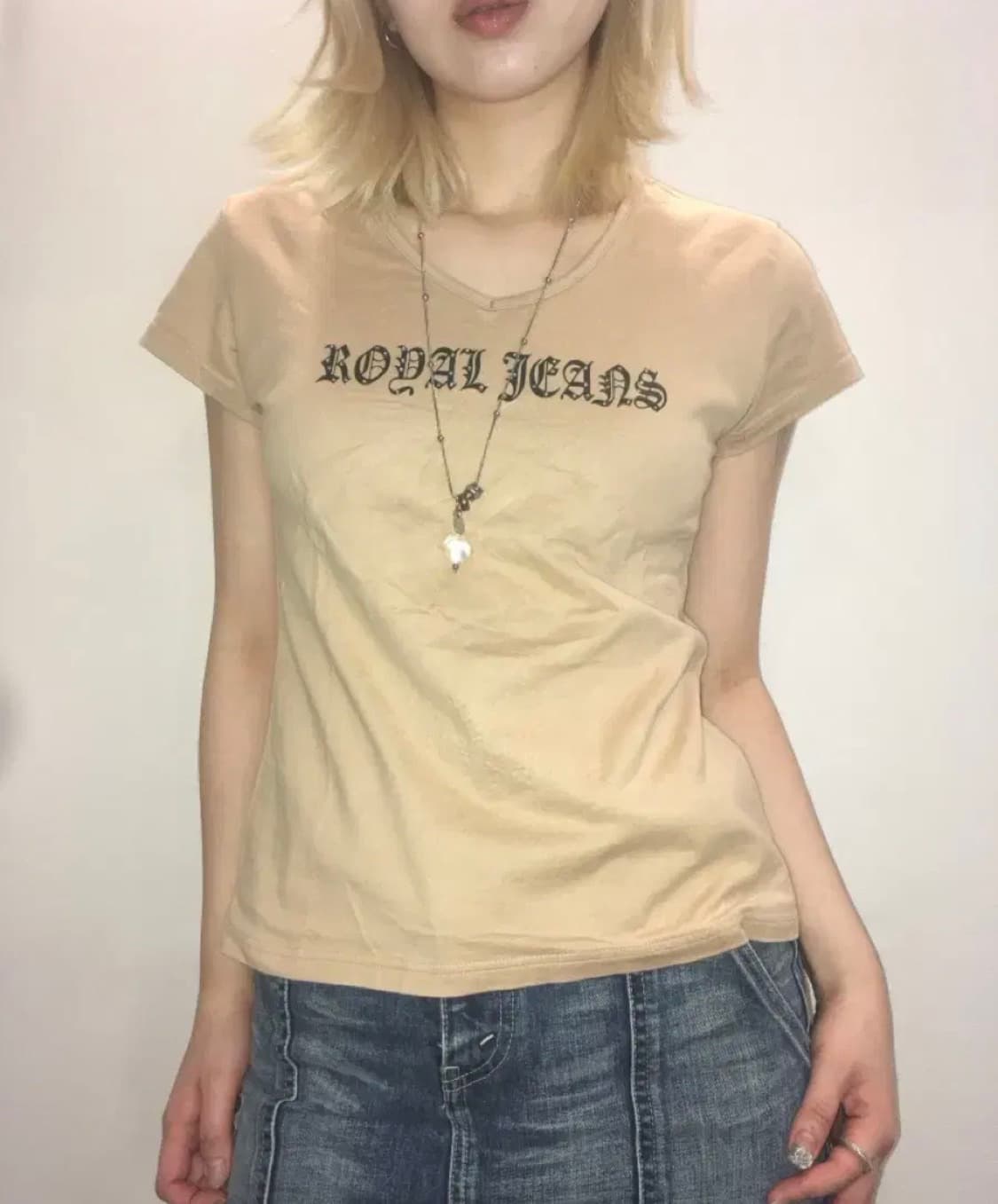 jpn vintage 베이지 y2k 비즈 반팔 티셔츠 상품이미지1