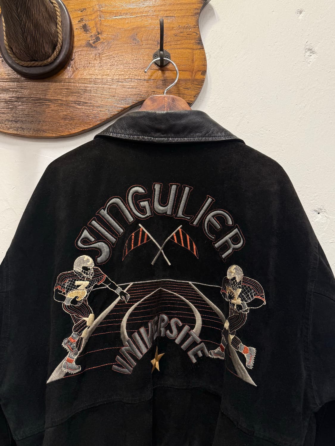 L) 90s France SINGULIER Suede Varsity Ja 상품이미지1