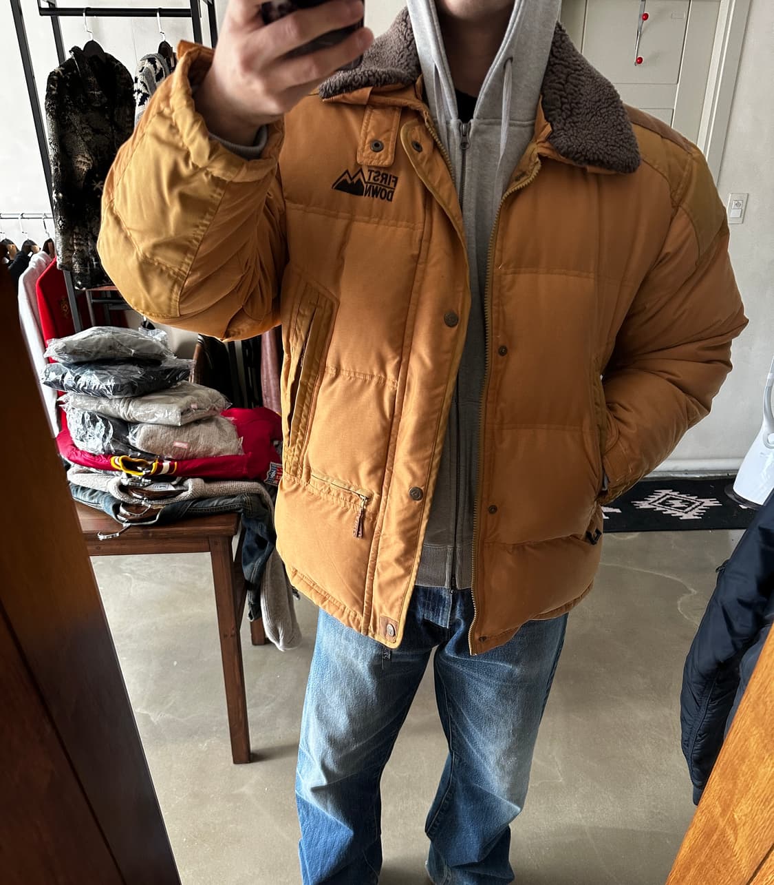 Firstdown 브라운 카멜 배색 다운 패딩자켓 상품이미지4