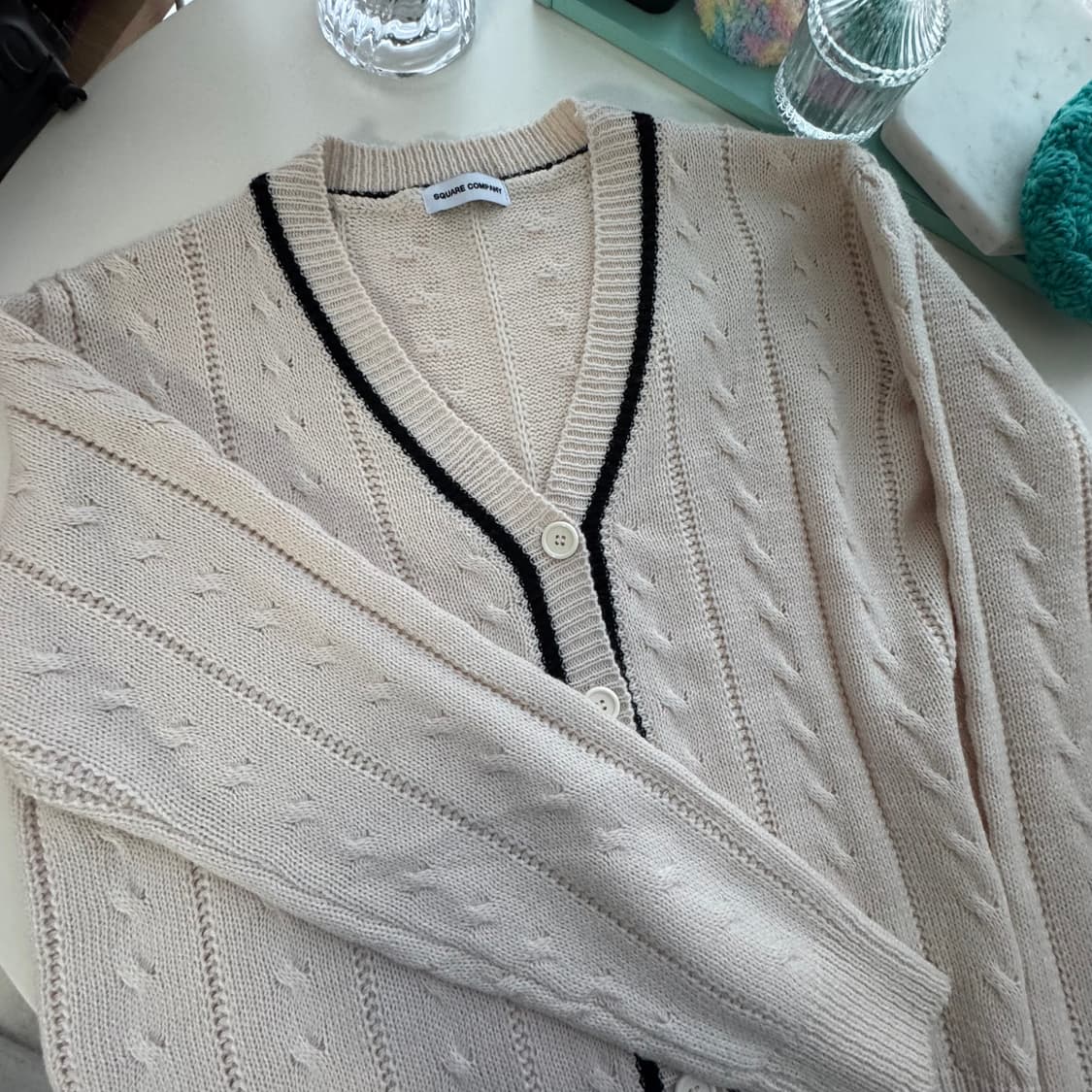 아이보리 긴팔 니트가디건 프리 상품이미지5
