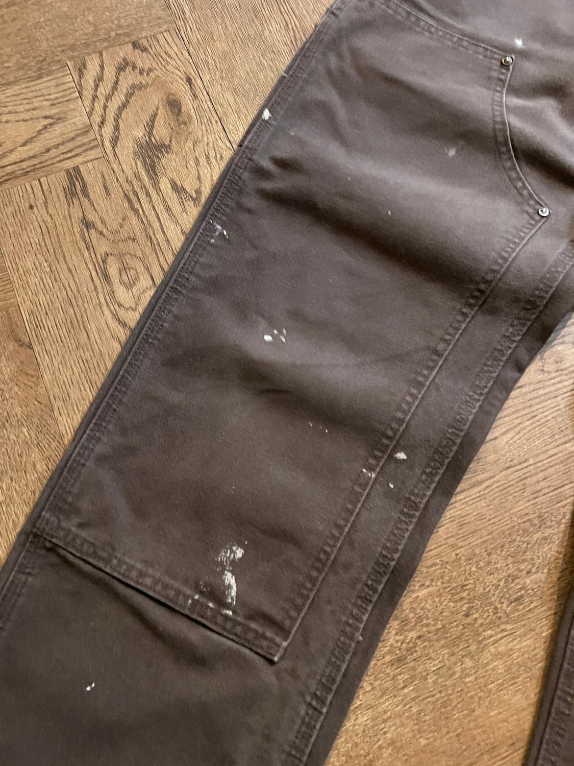 [32]칼하트 USA 빈티지 페인팅 다크브라운 더블니 워크 팬츠 상품이미지4