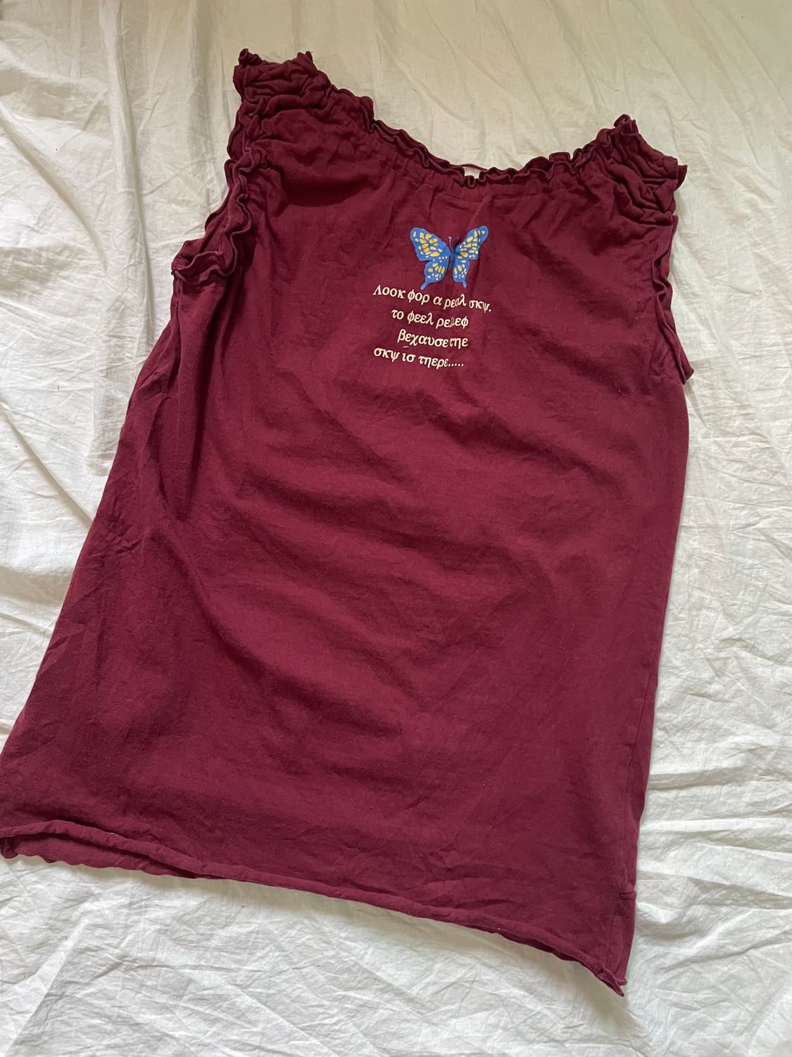     버건디 버터플라이 프릴 슬리브리스 탑 상품이미지6