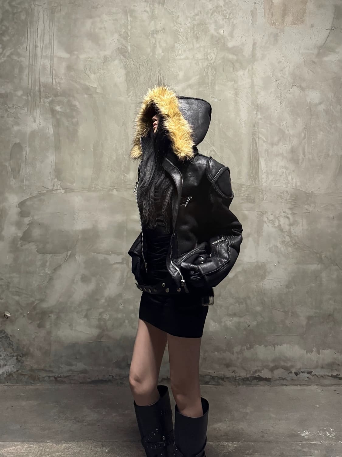 Distressed Faux Leather Jacket 상품이미지4