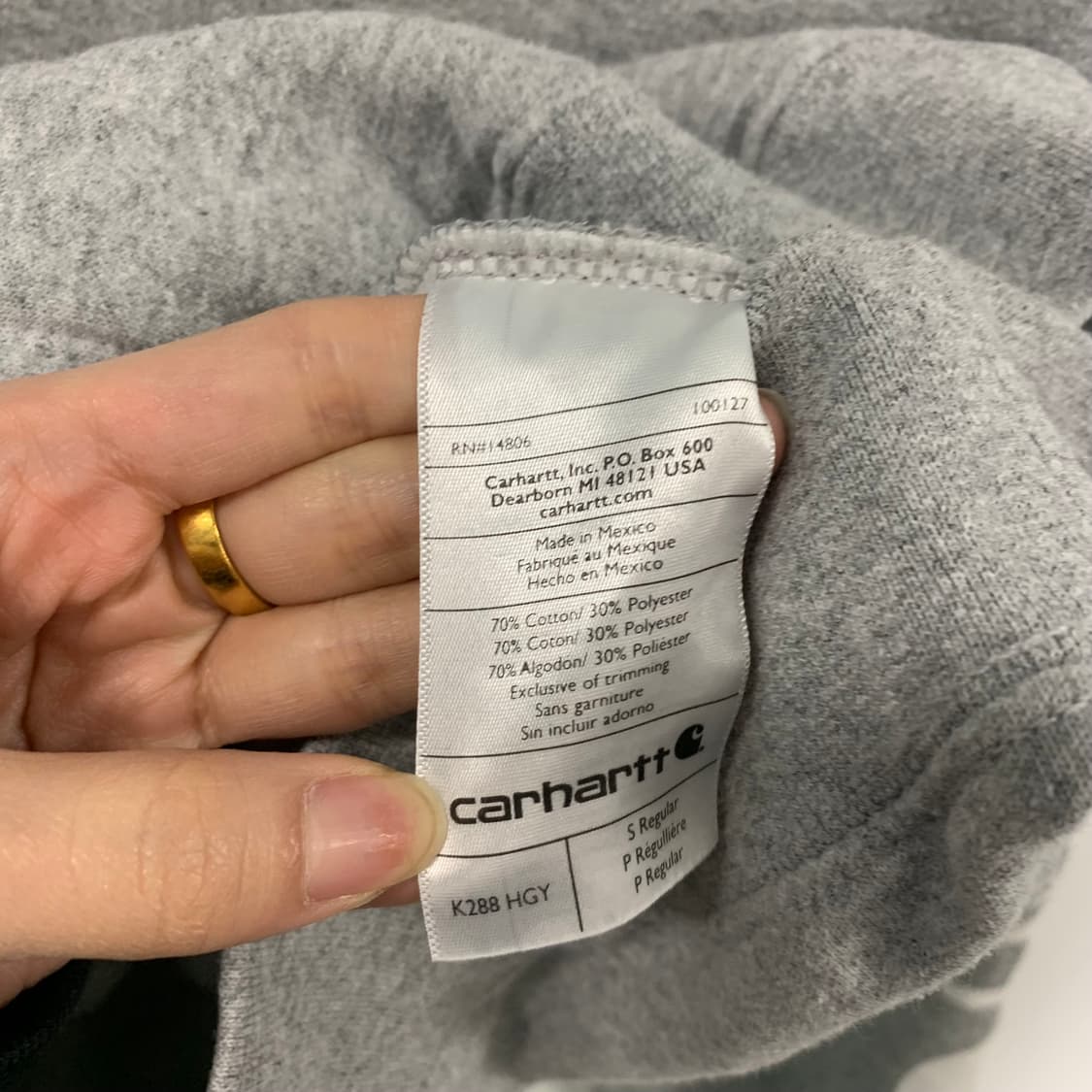 칼하트 레터링 그레이 후드티 상품이미지5