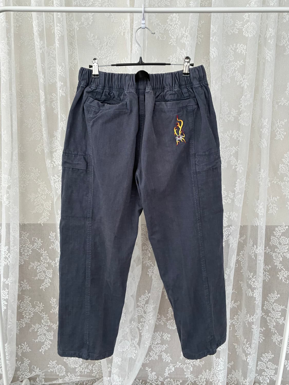 S) 예스아이씨 자수 코튼 팬츠 네이비 상품이미지2