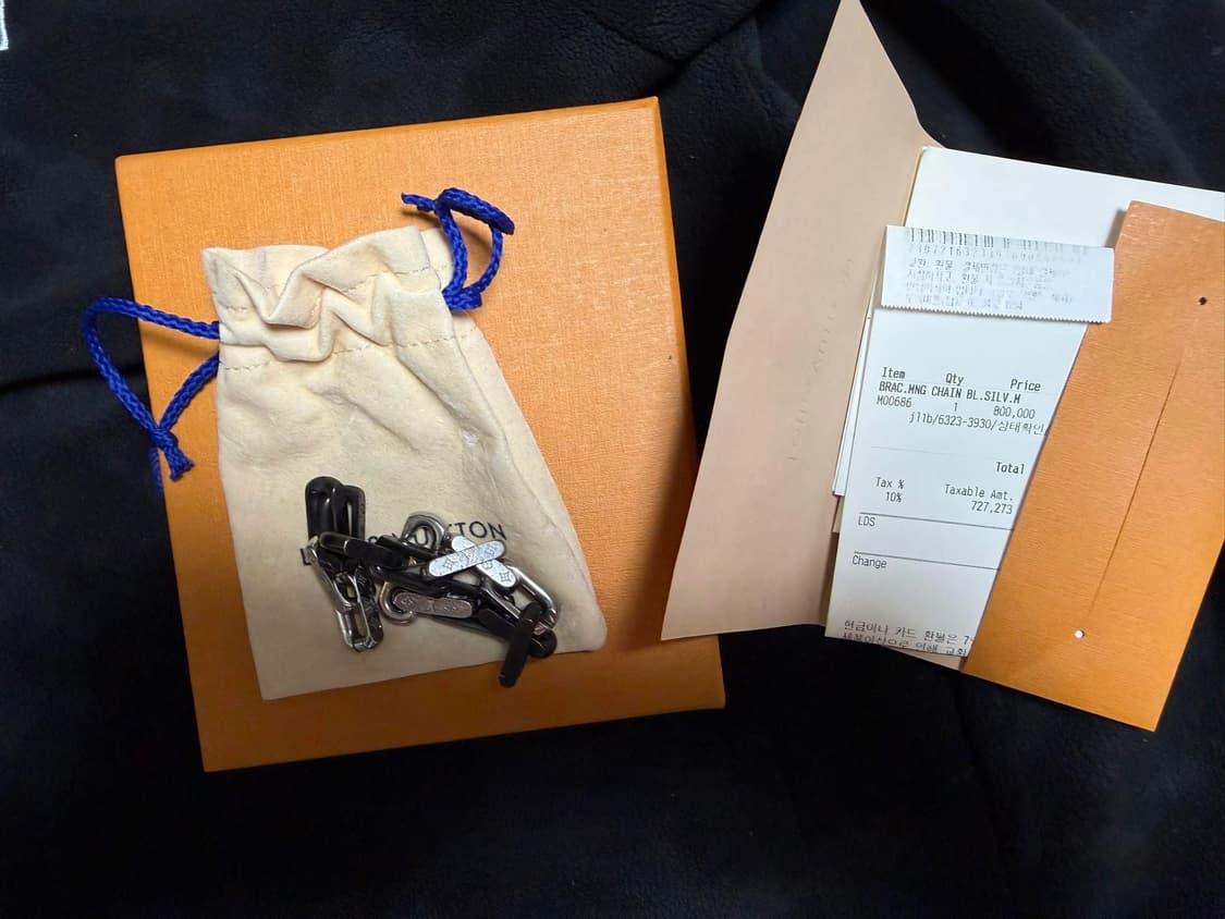 {백화점판/m사이즈} 루이비통 모노그램 체인 브레이슬릿 실버 블랙 상품이미지1