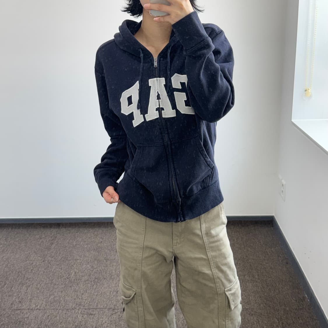 Gap 갭 그레이 로고 네이브 후드집업 상품이미지1