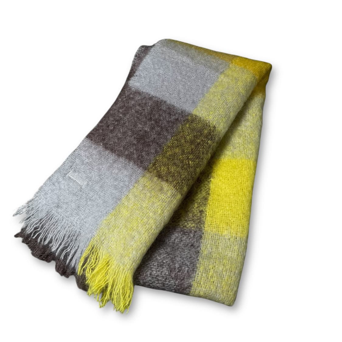 HINTERVELD 옐로우 퍼플 체크 패턴 모헤어 머플러 상품이미지1