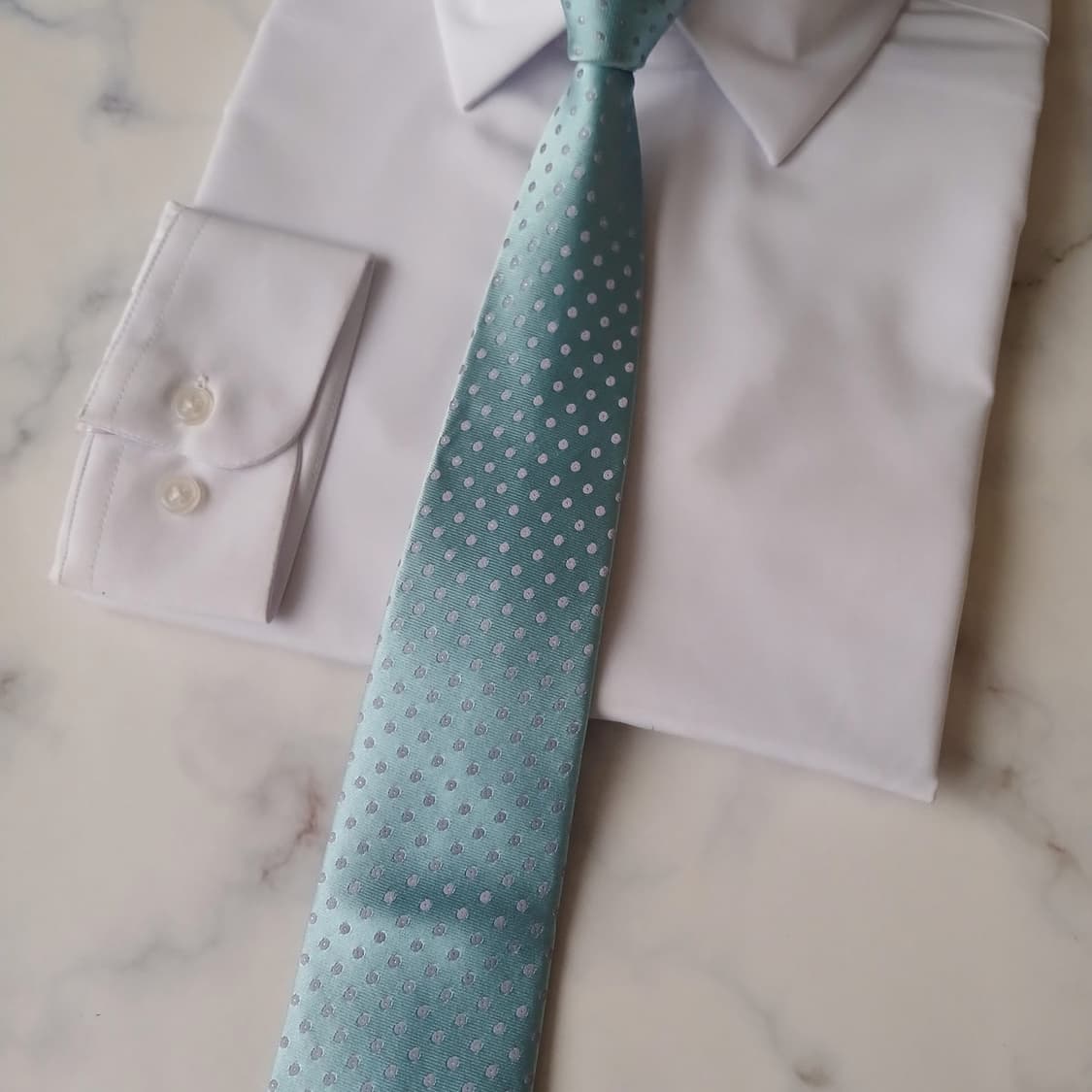 루이까또즈 실크 스카이블루 도트 패턴 넥타이 8cm A+등급 A19315 상품이미지5