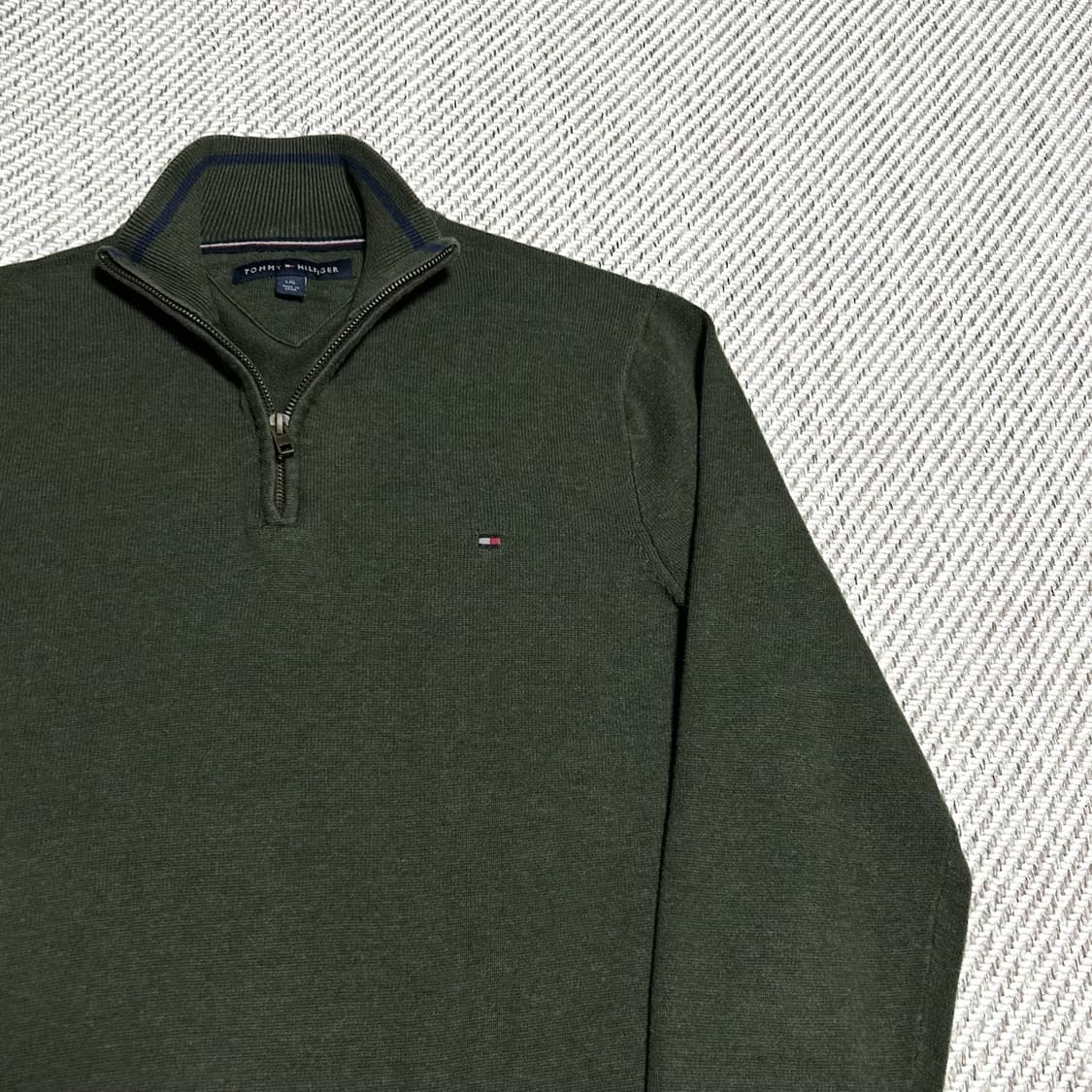 [M] Tommy 타미힐피거 카키 반집업 코튼 풀오버 니트 상품이미지3