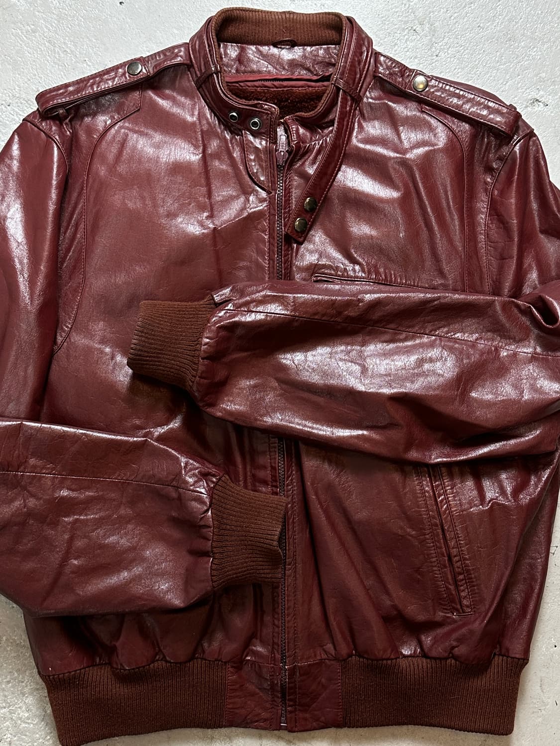 80's 빈티지 버건디 레더자켓 빈티지 레더 봄버 상품이미지9