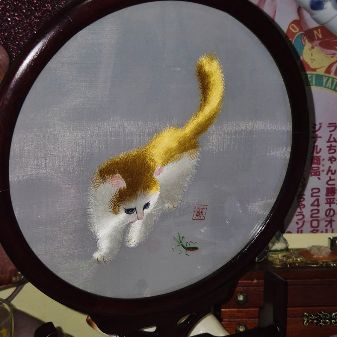 70s 쑤저우 오리엔탈 자수 고양이 우드 장식 상품이미지7