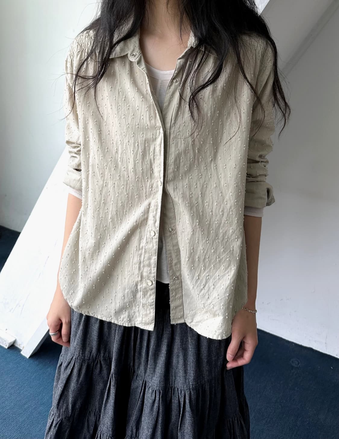 Design nep fabric shirred blouse shirt 상품이미지8