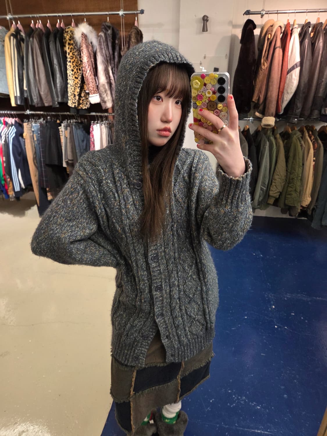 Japanese vtg 보카시 케이블 후드 가디건 상품이미지1