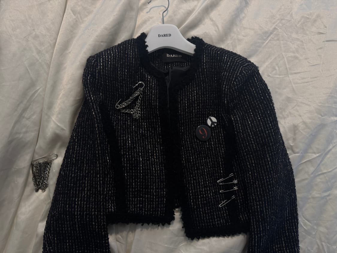 데어드 컬리 트리밍 트위드 자켓 상품이미지2
