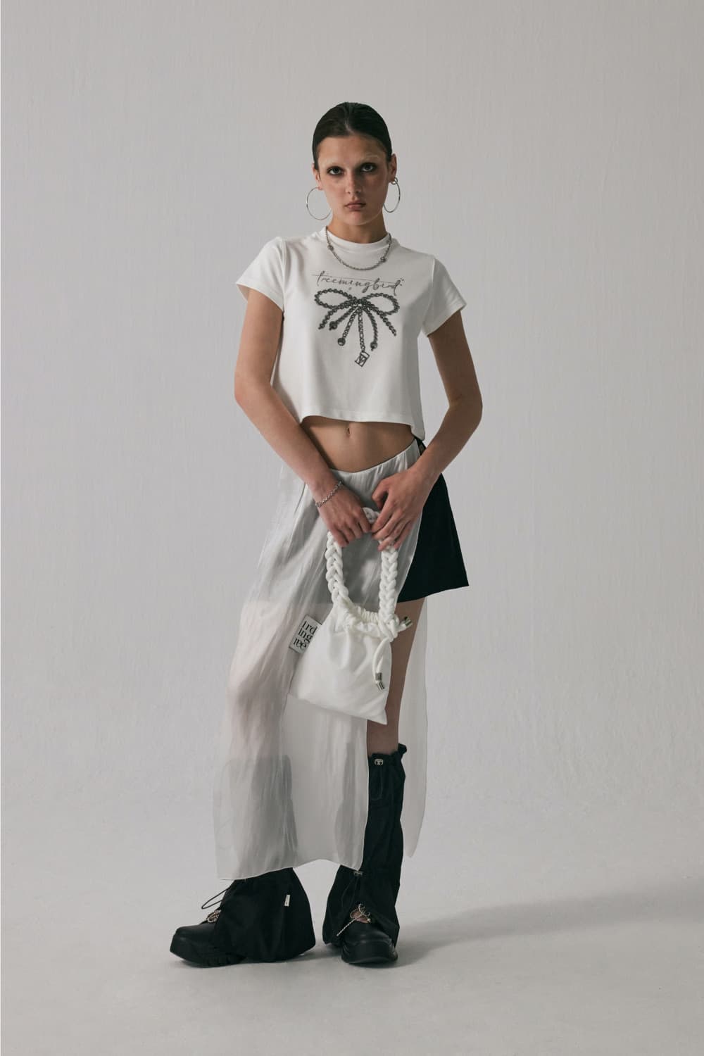 트리밍버드 Sliver Ribbon Crop T-Shirts White 상품이미지1